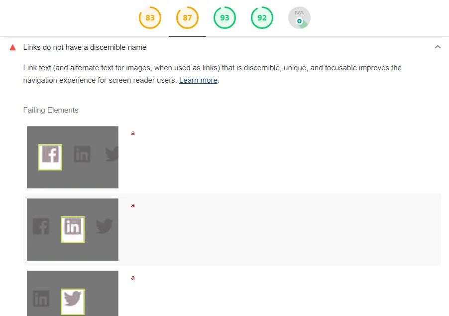Accessibility problem examples - Screenshot from Lighthouse Accessibility problem examples - Screenshot from Lighthouse