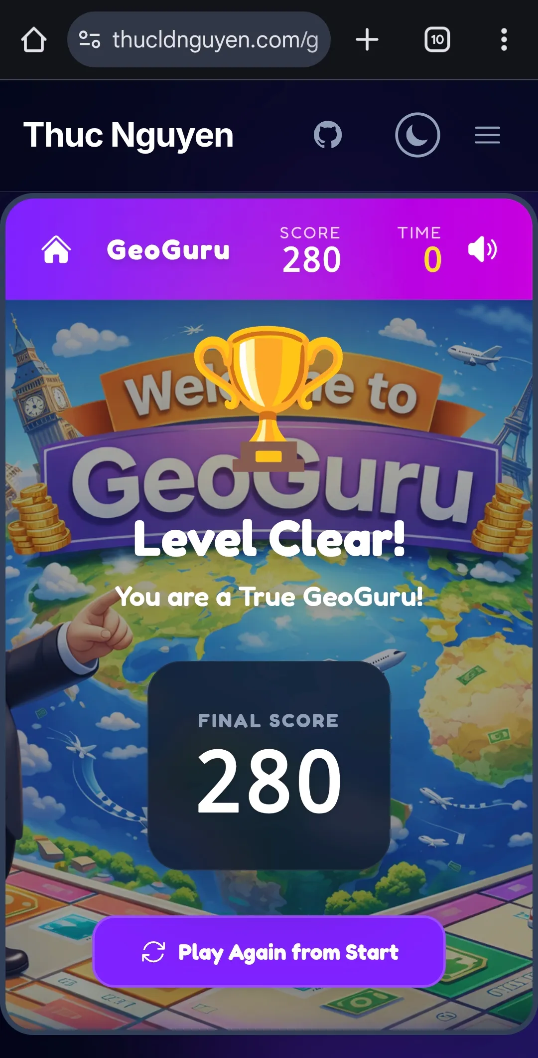 GeoGuru when you achieve a high score