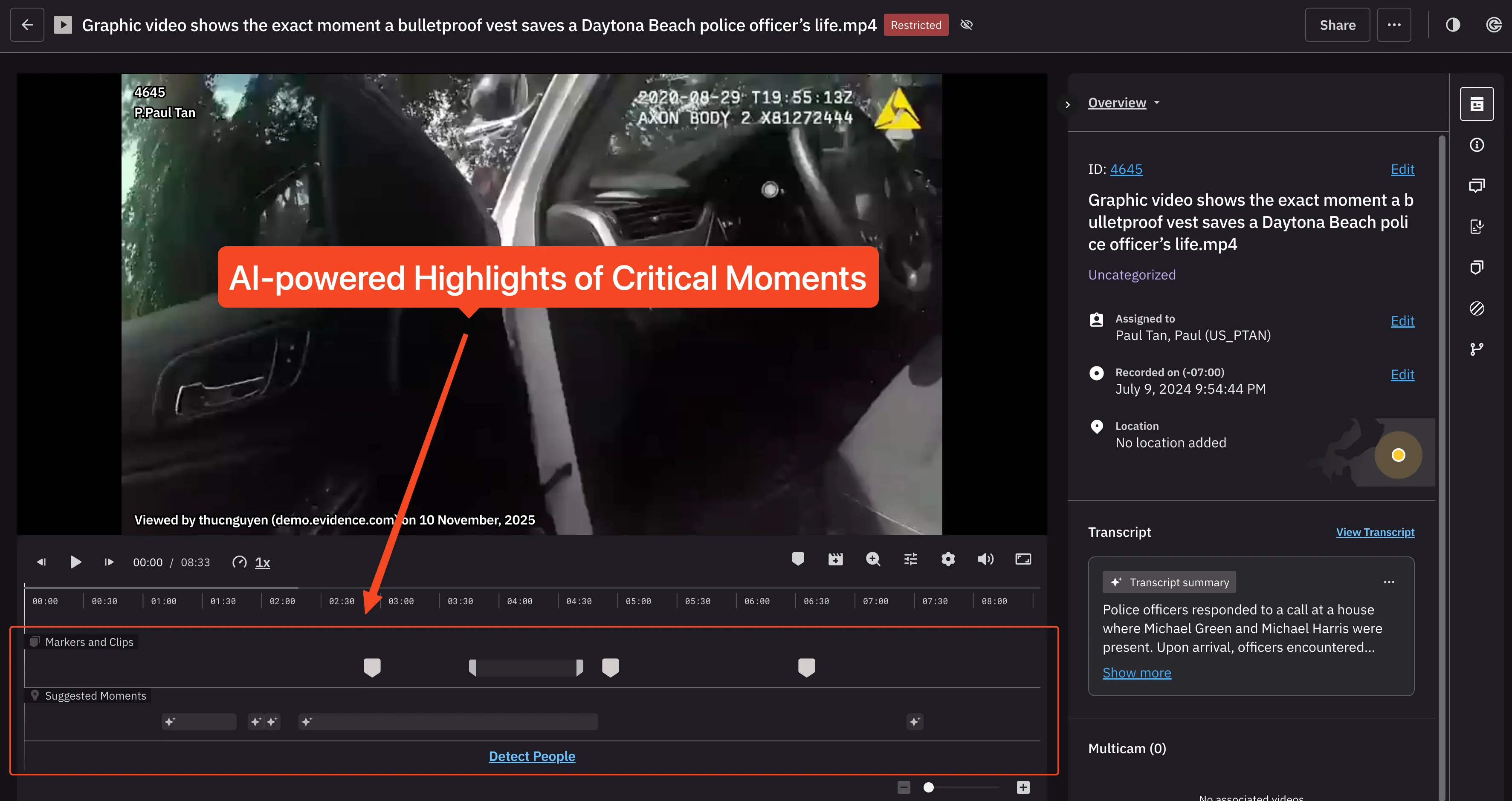 AI highlights of key moments