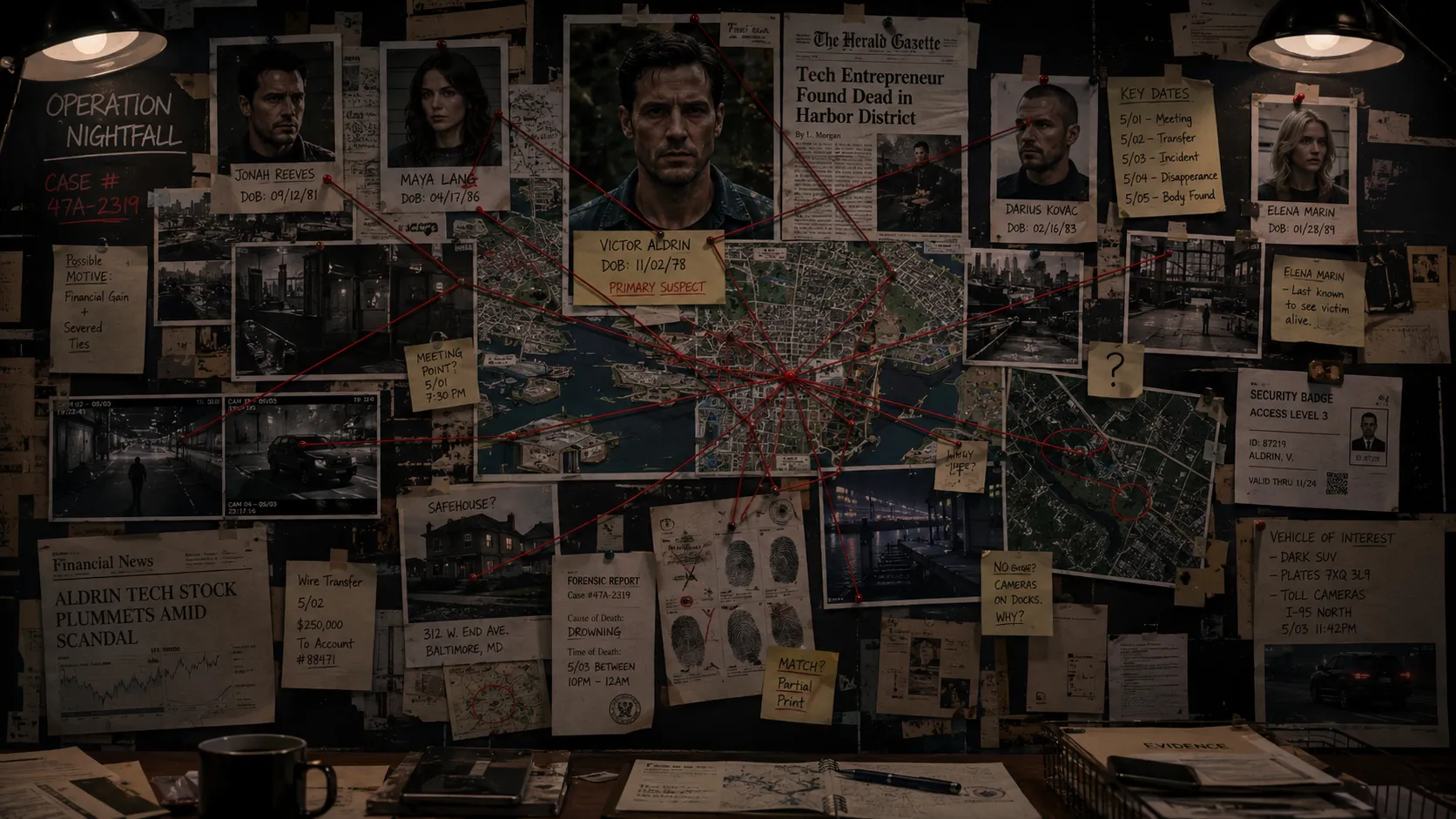 Evidence graph: red-string connections