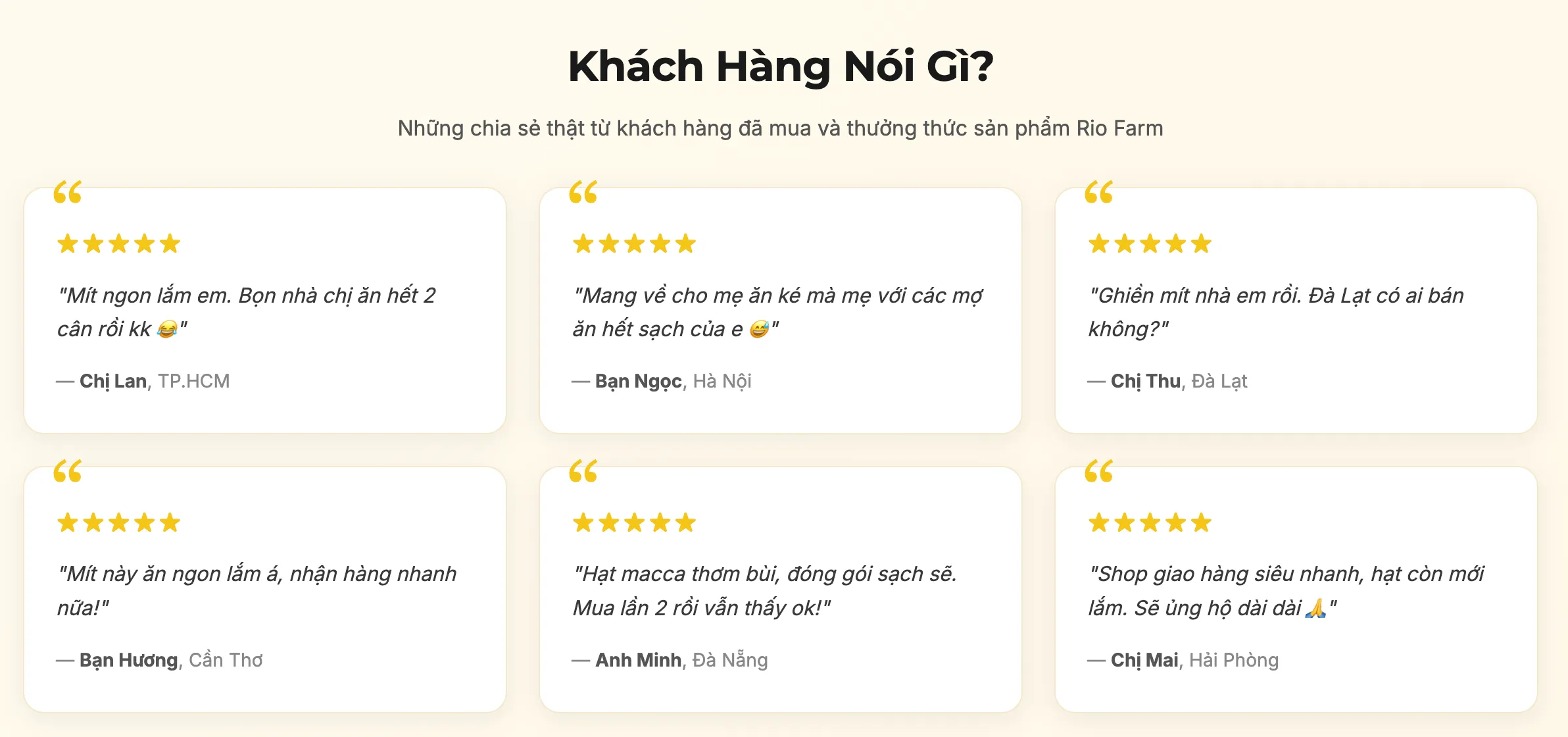 Testimonial grid on riofarm.vn